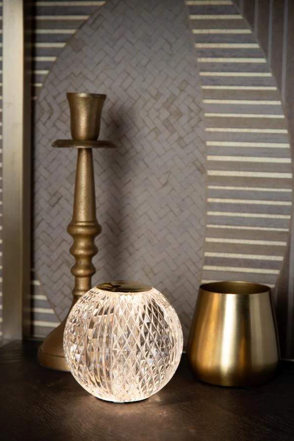 Lucide CINTRA - Lampe de table Rechargeable - Batterie/Piles - Ø 9 cm - LED 3 StepDim - 1x1,5W 2700K - Transparent - ambiance 1